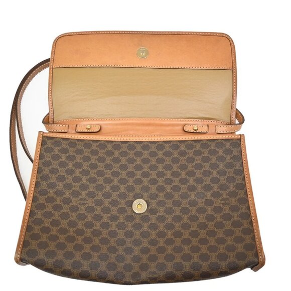 CELINE Logo Macadam Pattern 2Way Shoulder Bag PVC Leather Brown Italy - Picture 15 of 16